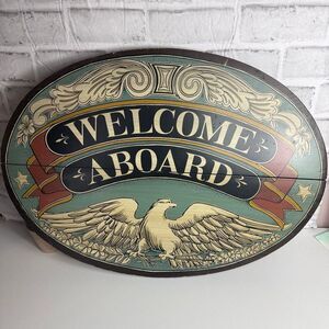 Vintage 1960's Yorkraft Wood "Welcome Aboard" Sign Rustic Maritime Naval Decor S